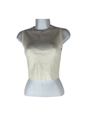 Zara White Sleeveless Knit Crop Top Women’s Size M Crewneck Casual Minimalist Co